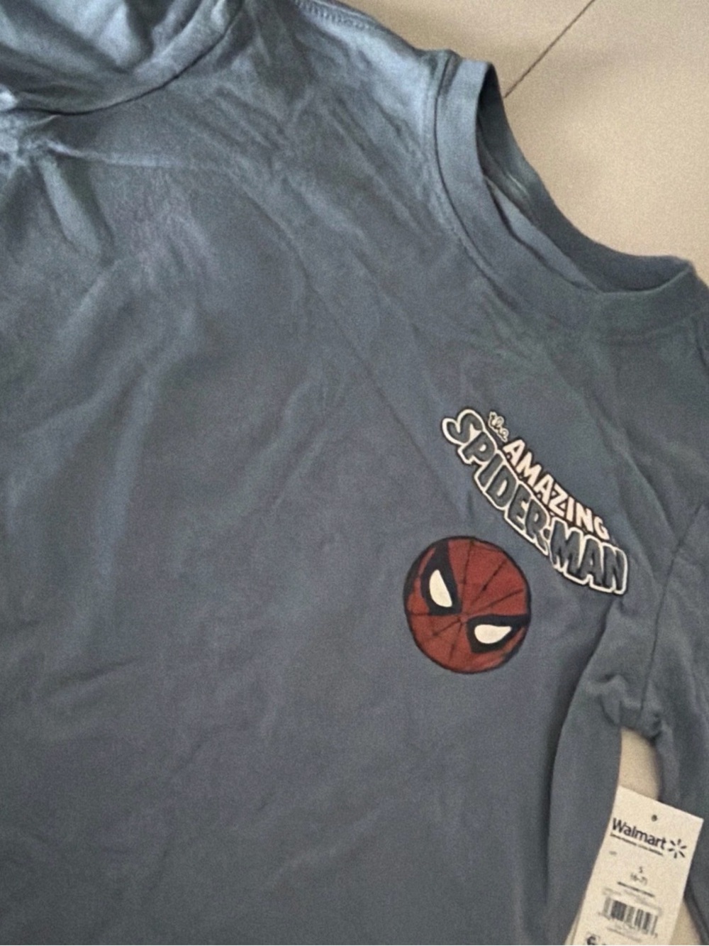 Marvel Amazing Spider-Man Blue Graphic Tee with Red Spider Face